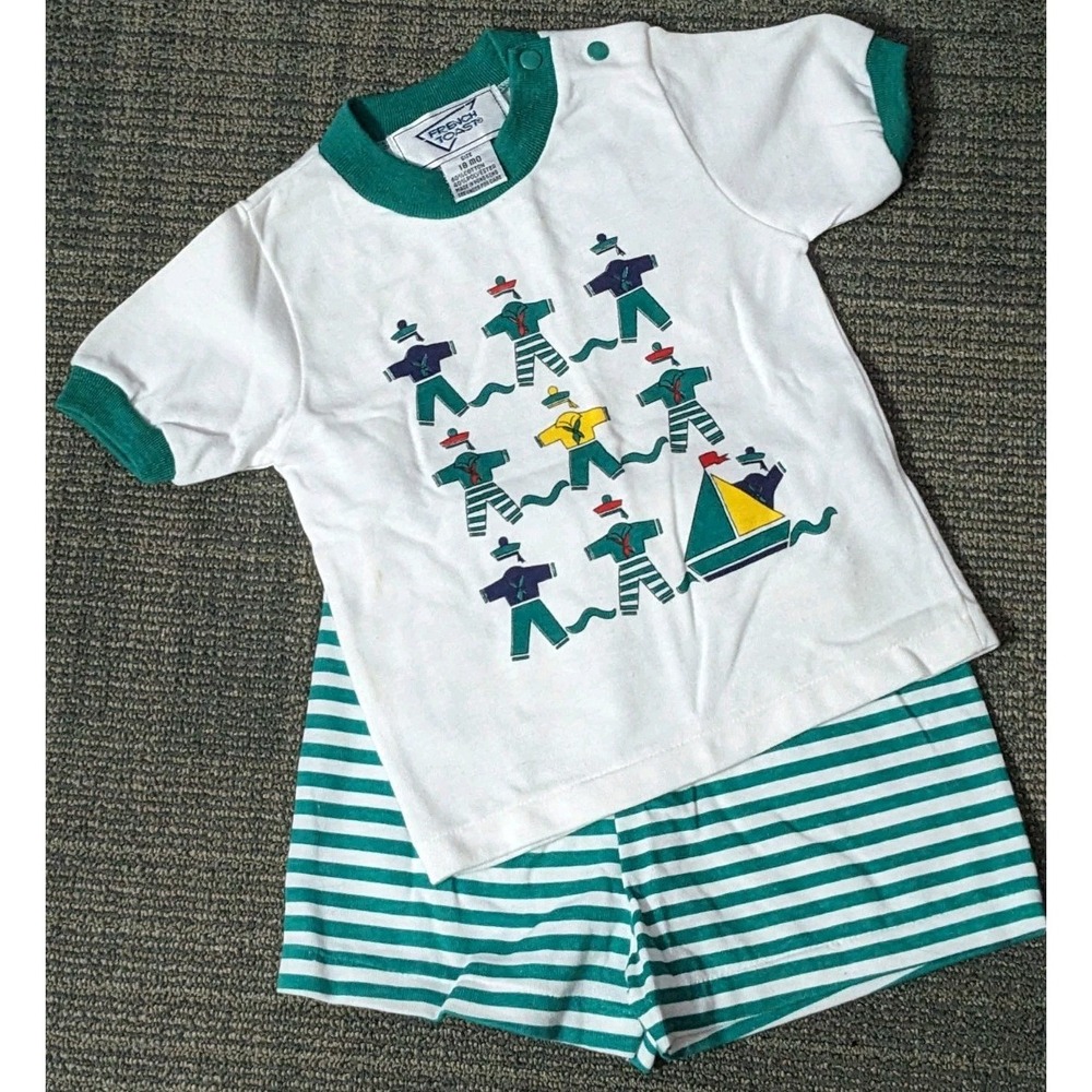 Vtg French Toast Sailor Set Toddler 18 Months Primary Colors Green Shorts Shirt